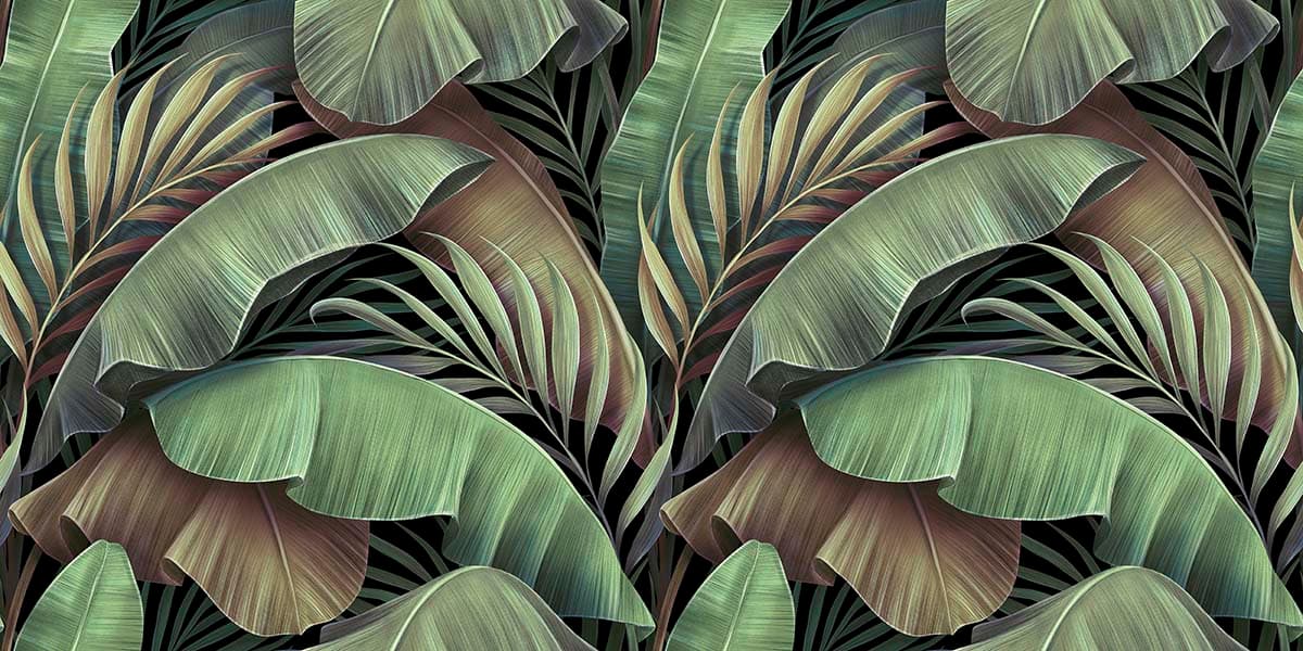 Tropical Plant Close-Up Botanical Greenery Wallpaper pattern detail
