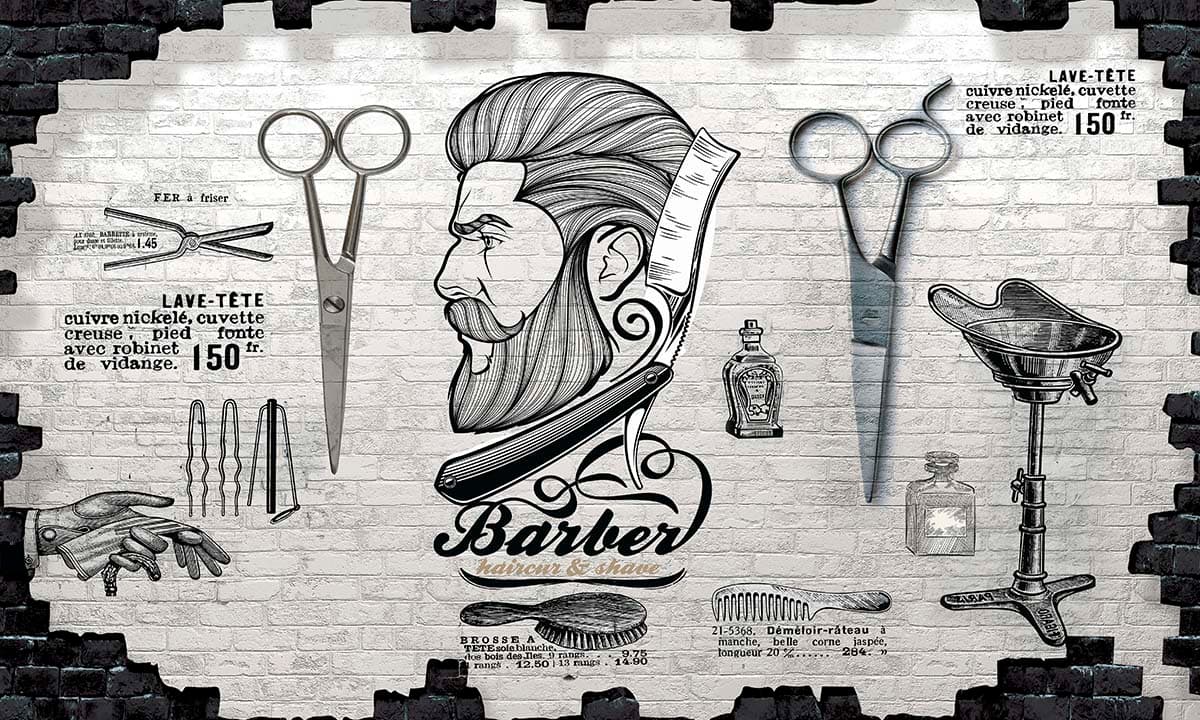 3D Vintage Barber Shop Wallpaper pattern detail