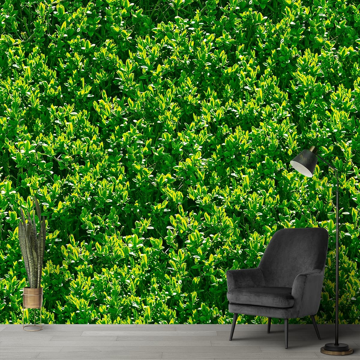 Close up of a Green Bush Balcony Wallpaper shown in a room