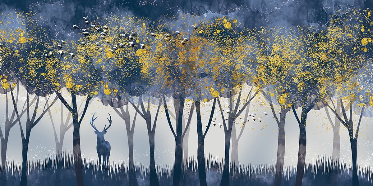 Deer in Forest Painting Nature Scene wallpaper pattern detail