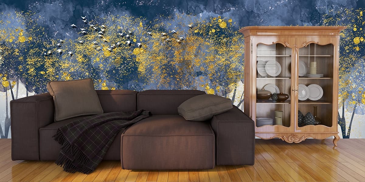 Deer in Forest Painting Nature Scene wallpaper shown in a room
