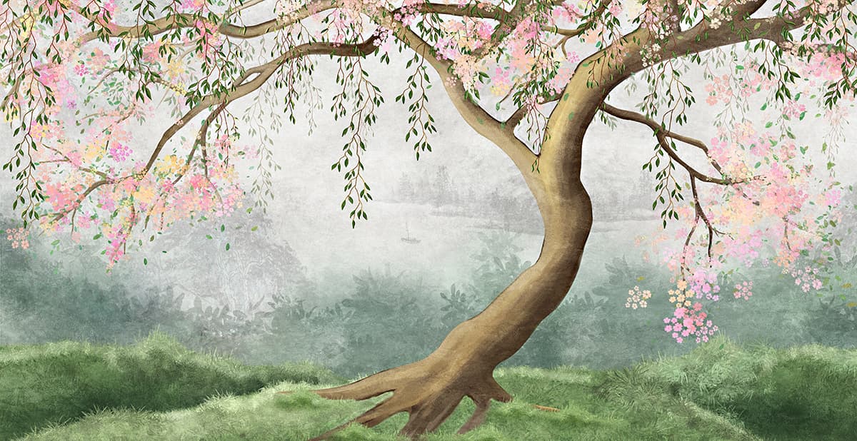 Elegant Pink Flower Tree Minimal Wallpaper pattern detail