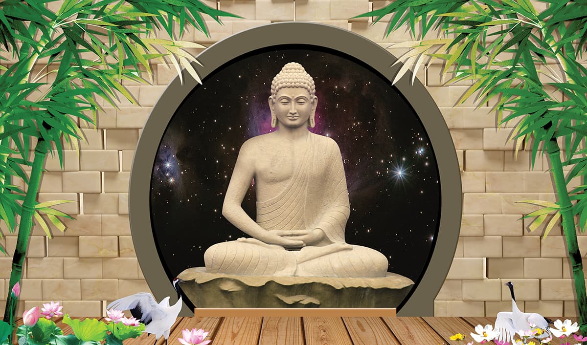 Buddha Mural in Lotus Position, White Sculpture Mural wallpaper pattern detail