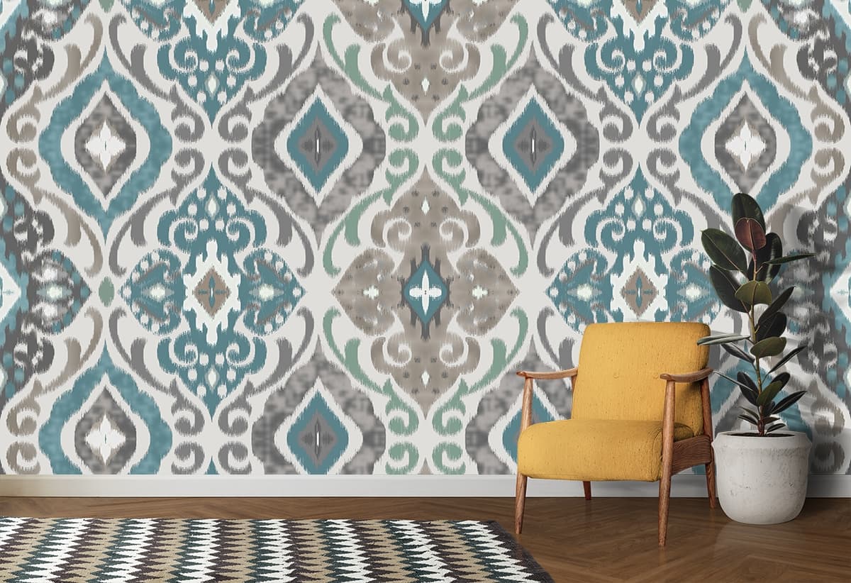 A Pattern of Blue, Grey and White Subtle Abstract Wallpaper shown in a room