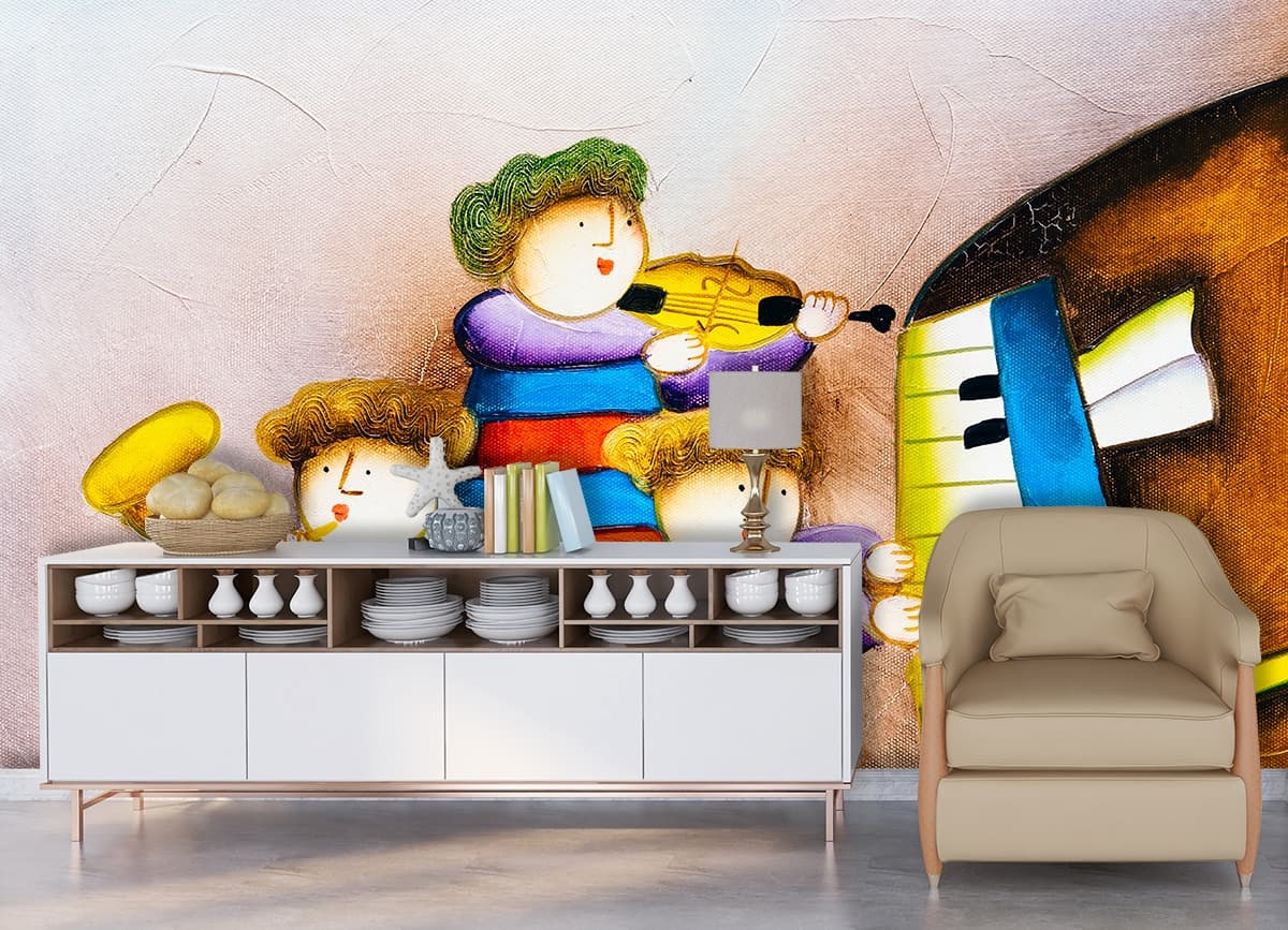 People Playing Instruments Music Scene wallpaper shown in a room