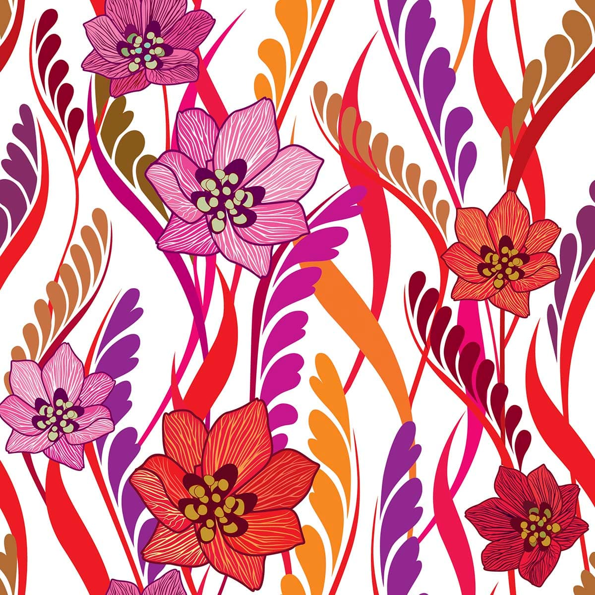 Colorful Pattern Botanical Wallpaper pattern detail