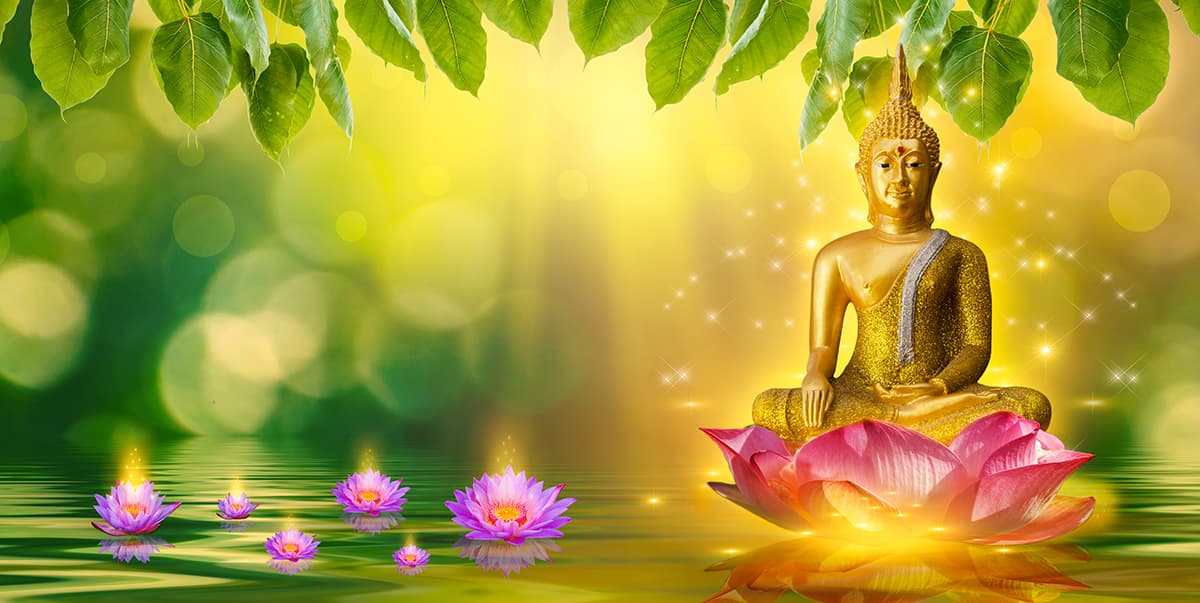 Buddha Statue on Lotus Surrounded by Water wallpaper pattern detail