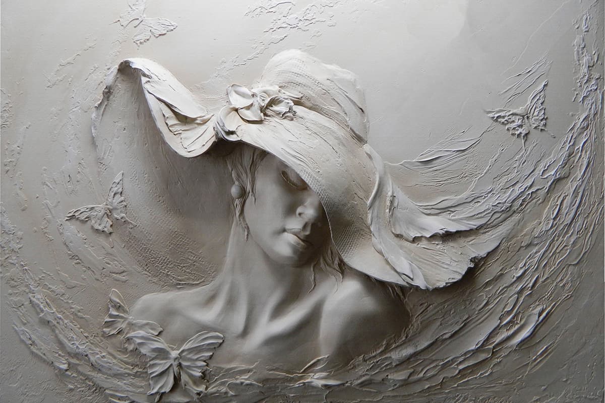 Sculpture of Woman in Hat Artistic Wall Mural Wallpaper pattern detail