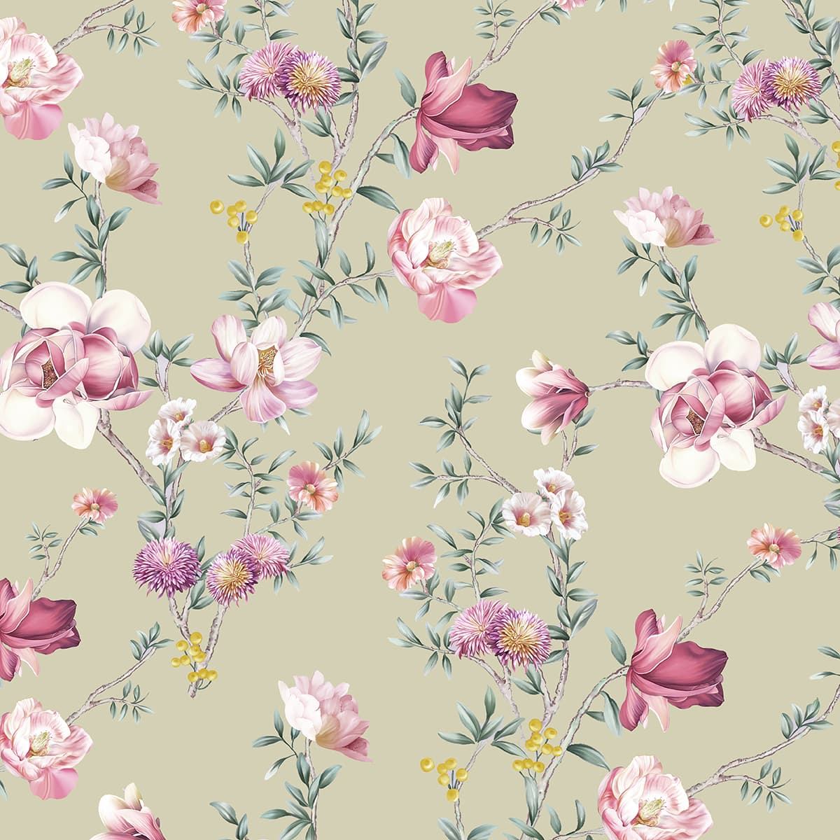 Natural Flower Pattern on Beige Wall Decor wallpaper pattern detail