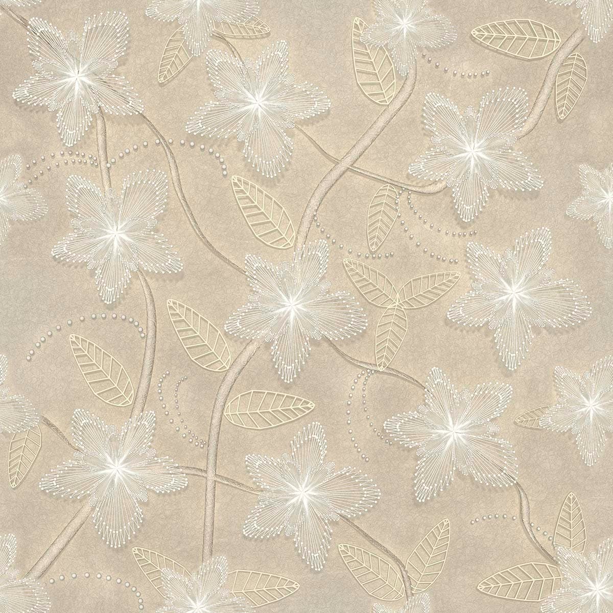 Aesthetic White and Gold Floral Print Wallpaper pattern detail