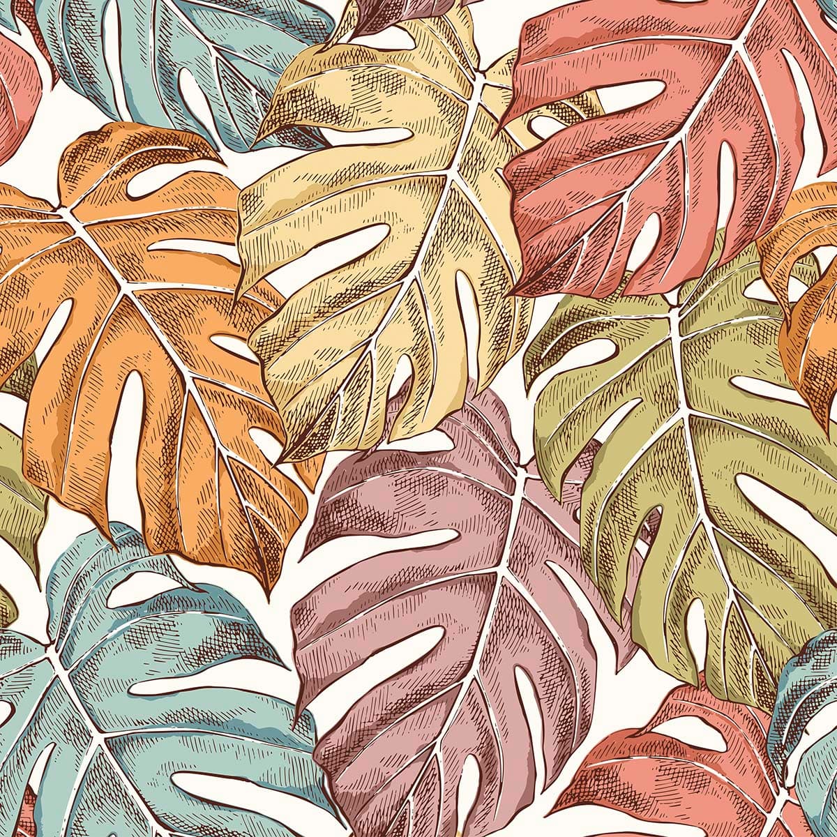 A colorful leaves on a white background pattern detail