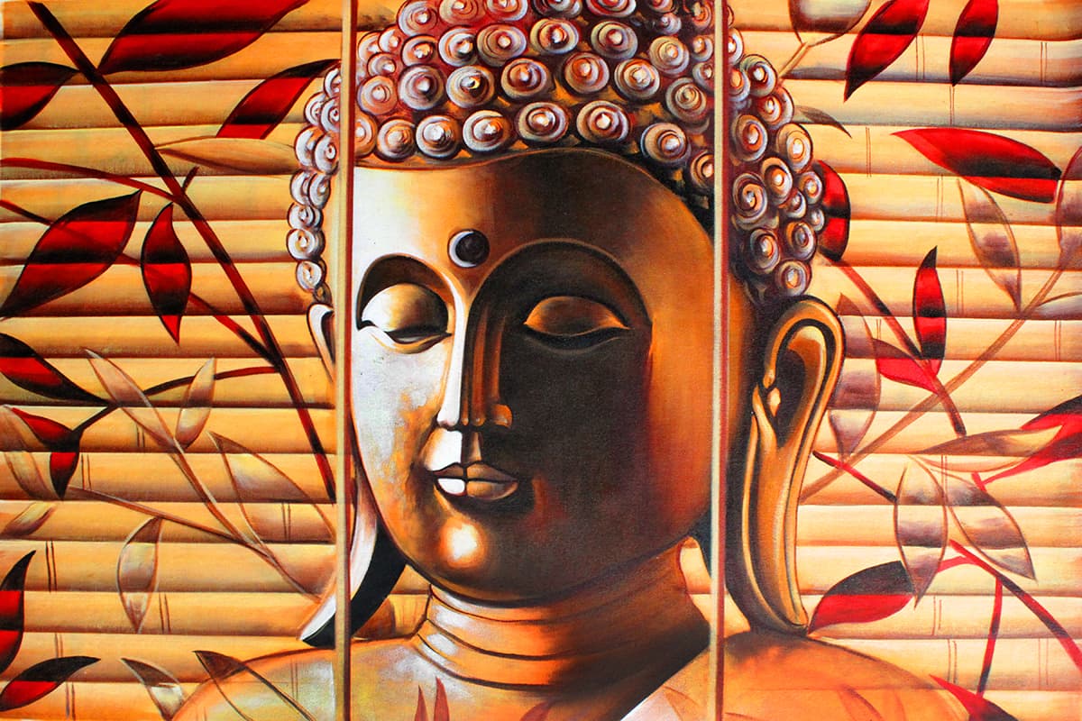 Peaceful Buddha Art Painting Wallpaper pattern detail
