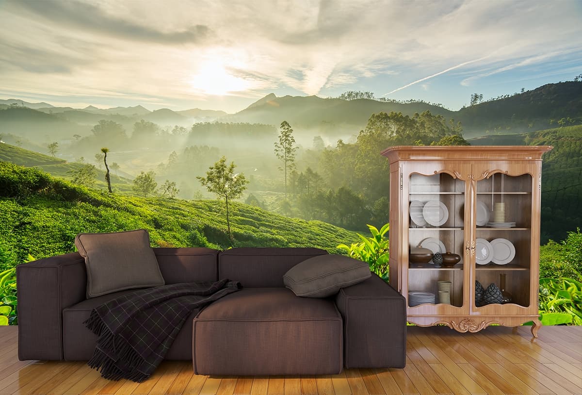 3D Scenery Wallpaper shown in a room