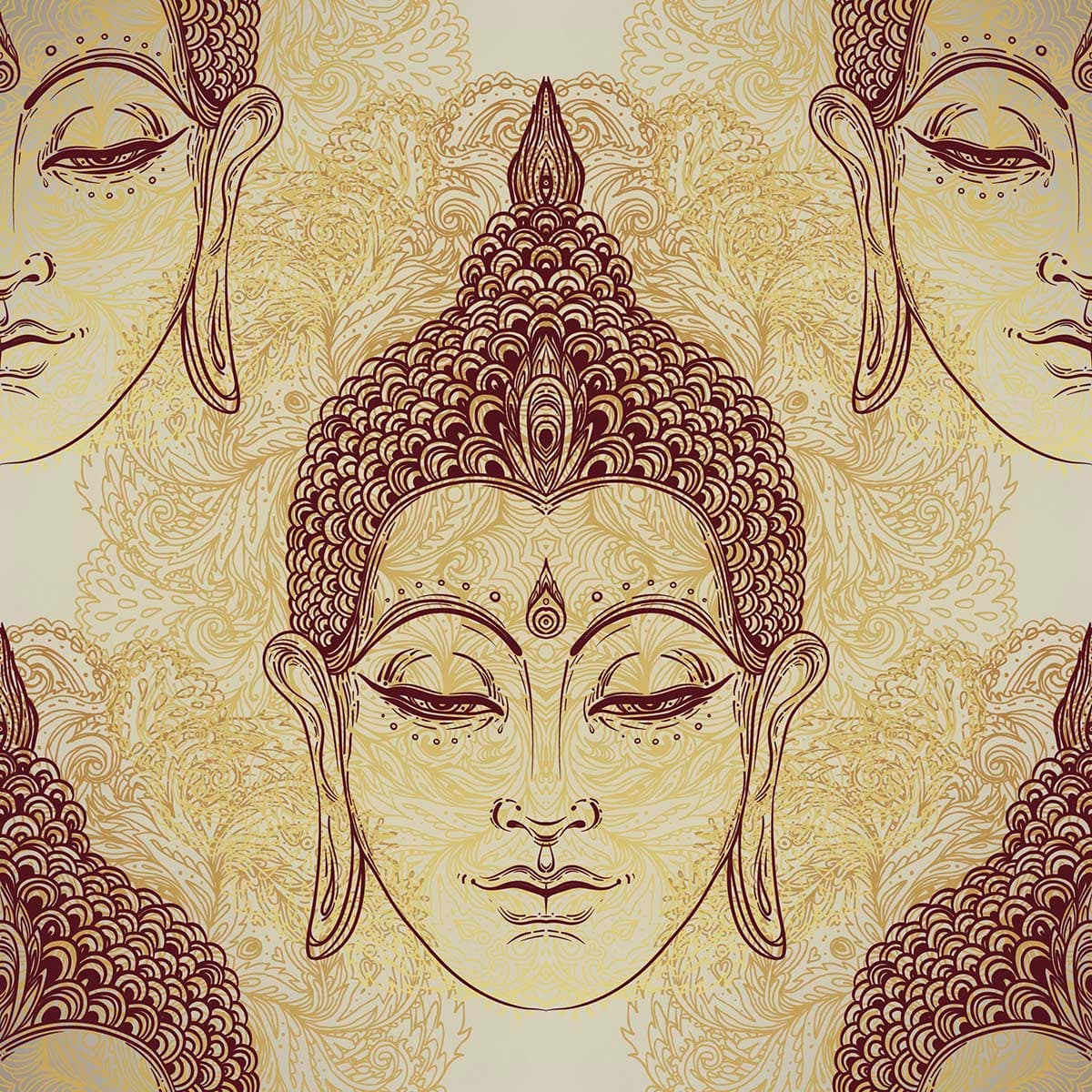 Spiritual Buddha Face Pattern Art Meditation Inspired Wallpaper pattern detail