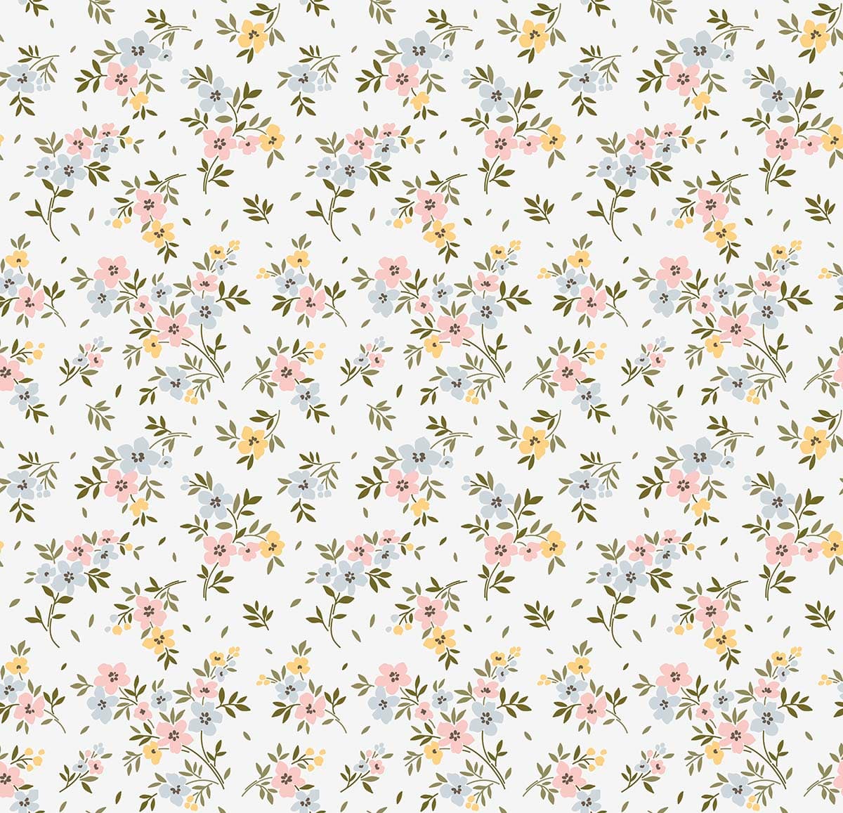 A Wallpaper Pattern of Small Colorful Flowers and Leaves pattern detail