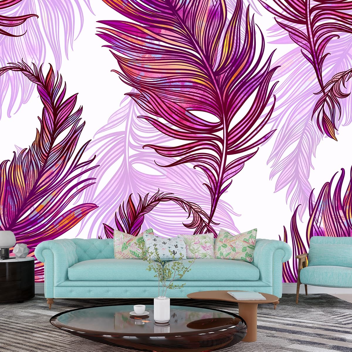 Elegant Feather Texture Wall Design wallpaper shown in a room