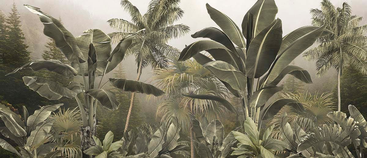 Warm Muted Tropical Forest Mural pattern detail