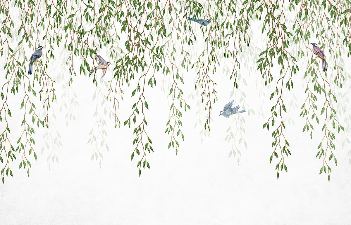 Peaceful Birds on Branch for Serene Home Wallpaper pattern detail