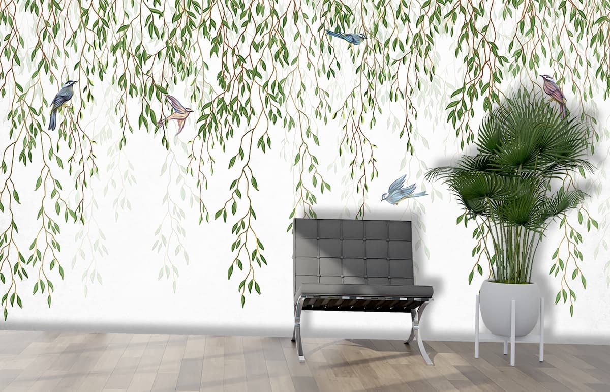 Peaceful Birds on Branch for Serene Home Wallpaper shown in a room