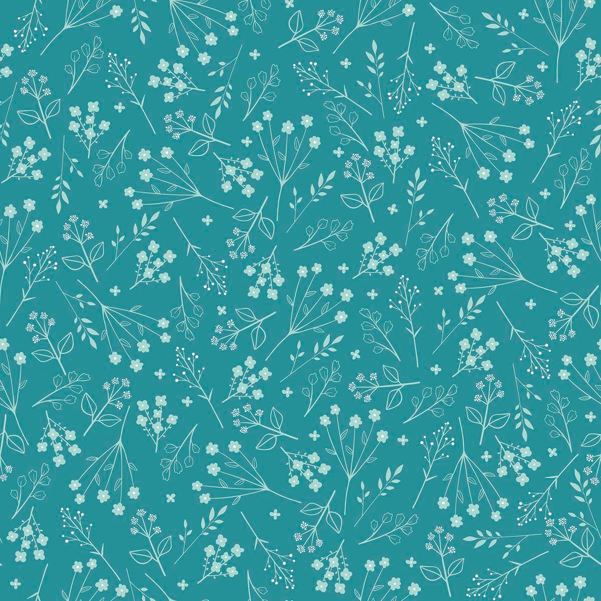 An Wallpaper Pattern of  White Motifs on Teal Blue pattern detail