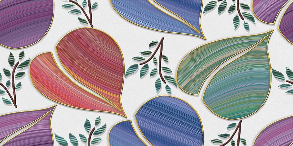 A colorful leaves and branches pattern detail