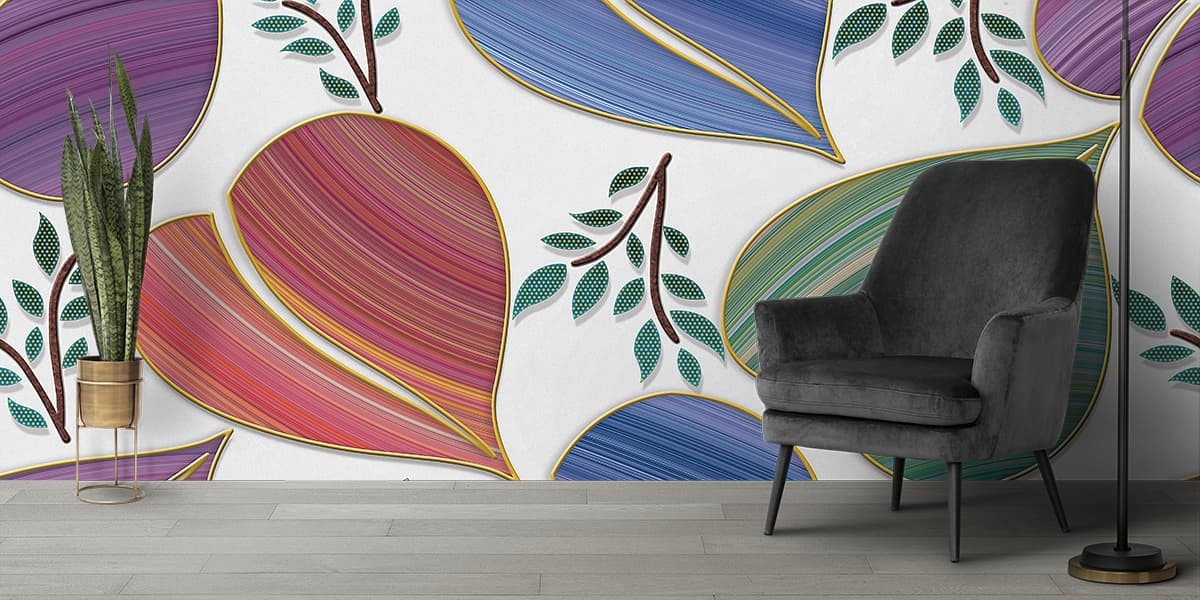 A colorful leaves and branches shown in a room