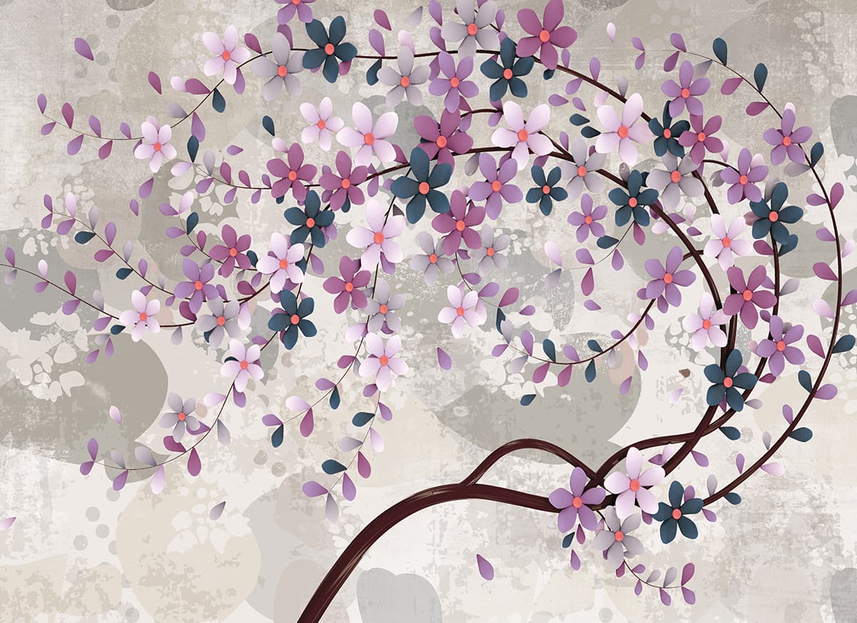 A tree with flowers on it pattern detail
