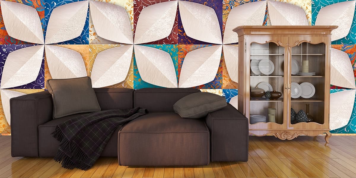 A pattern of white paper flowers shown in a room