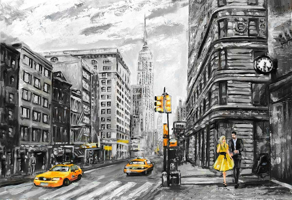 Aesthetic Couple Walking in City Road Scene Wallpaper pattern detail