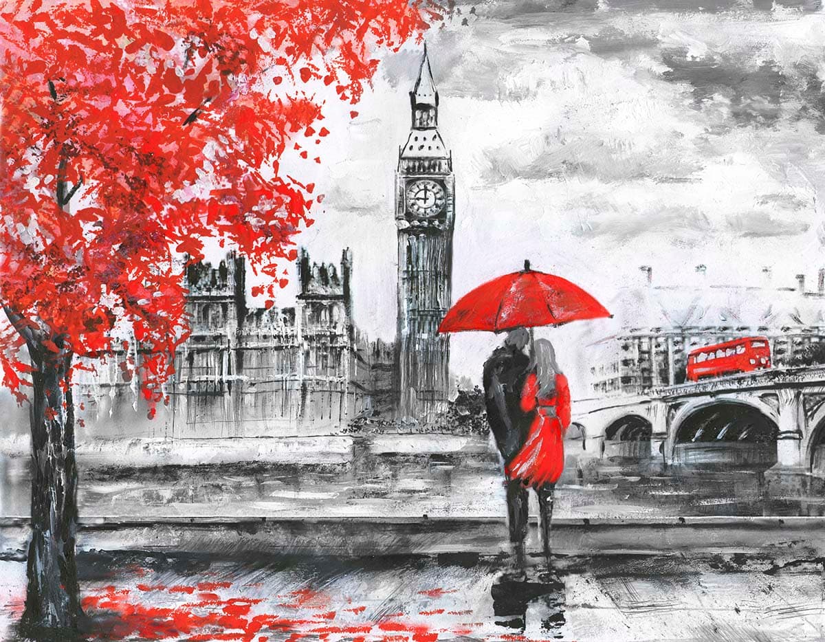 Modern Painting of London Big Ben Wallpaper pattern detail