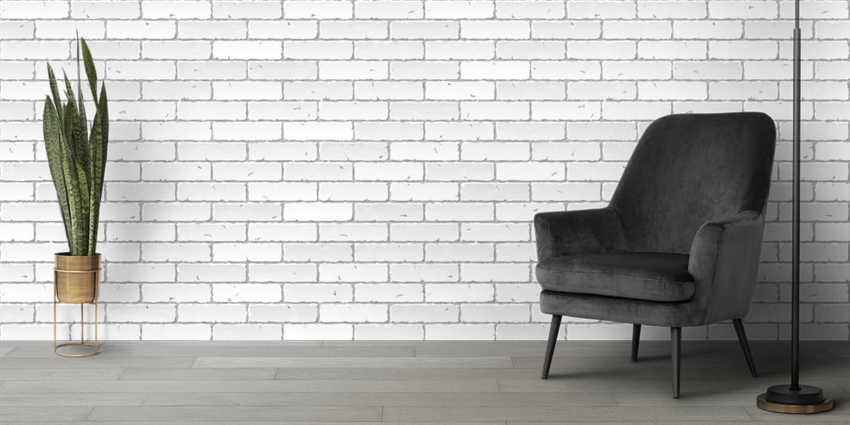Elegant White Brick Wall Texture Interior Wallpaper shown in a room
