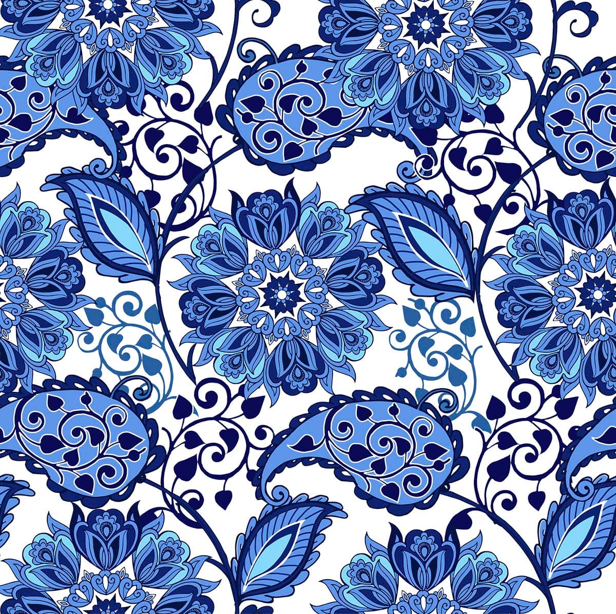 Floral Pattern Wallpaper for Wall in Blue and White pattern detail