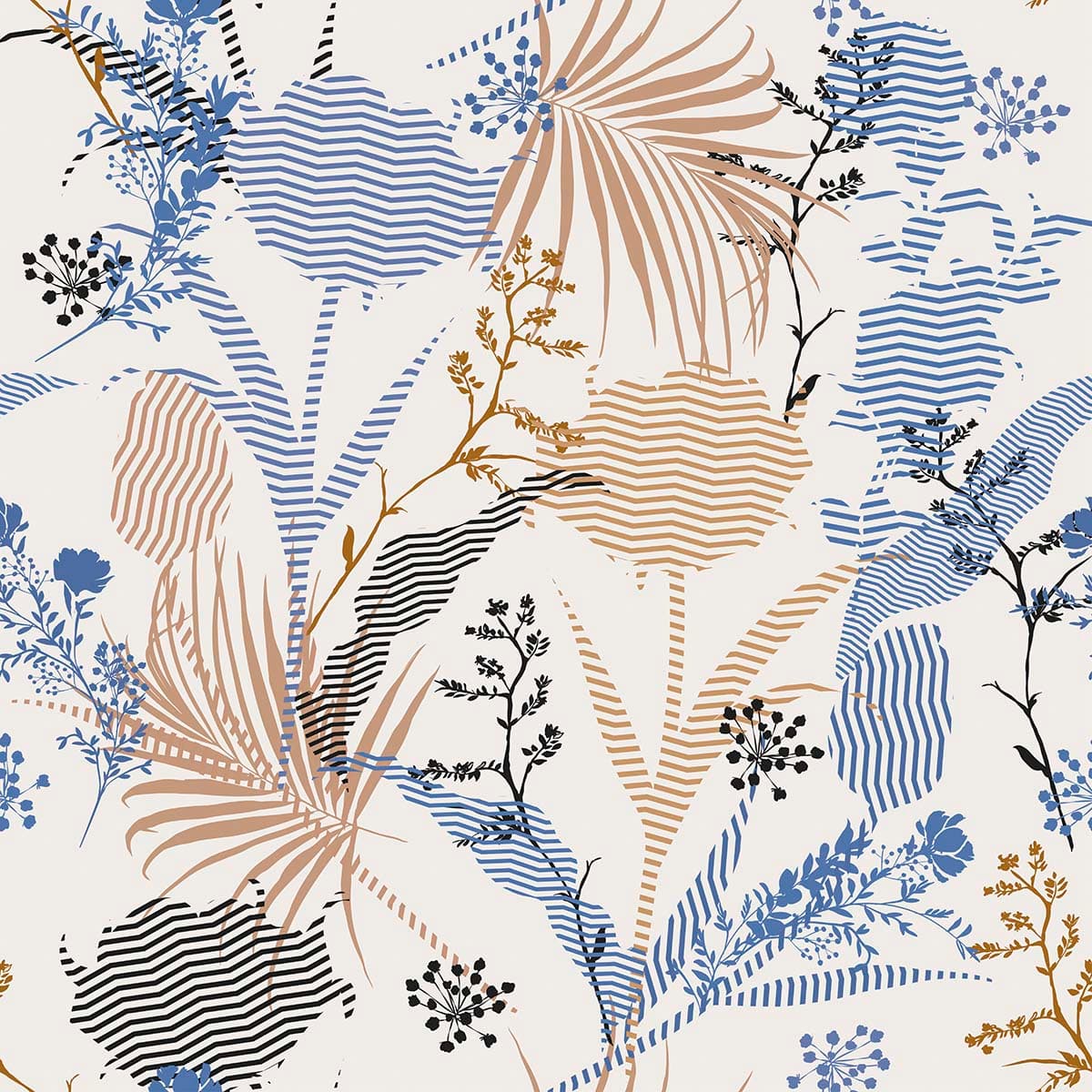 Botanical Flower and Leaf Decorative Wallpaper pattern detail