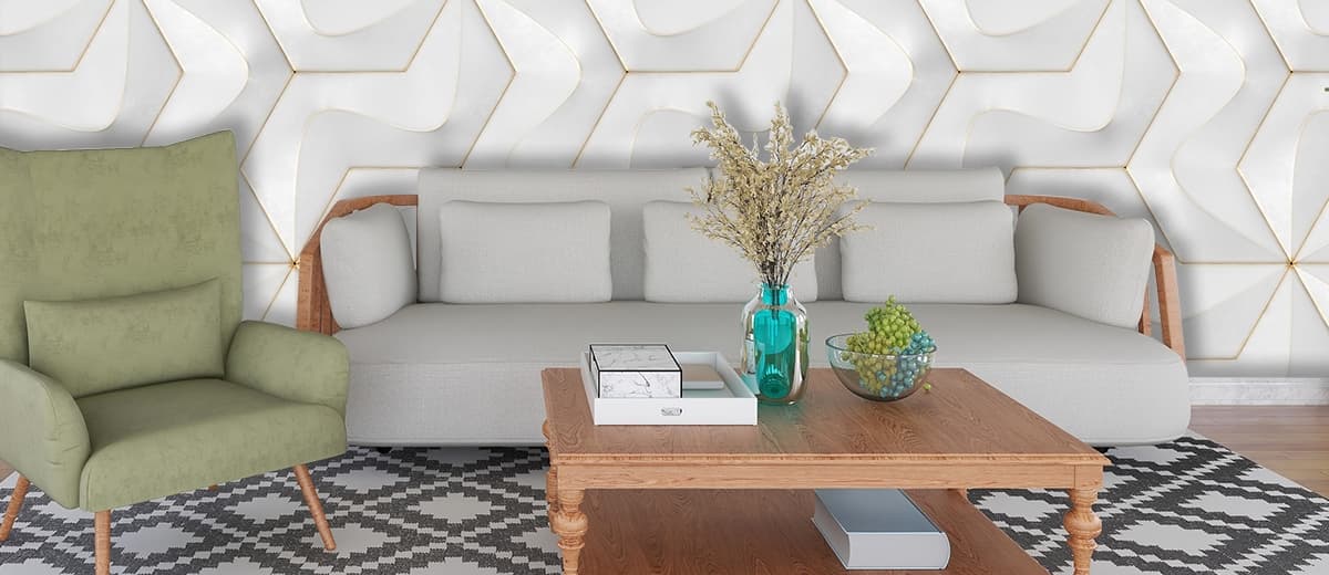 A white and gold pattern shown in a room