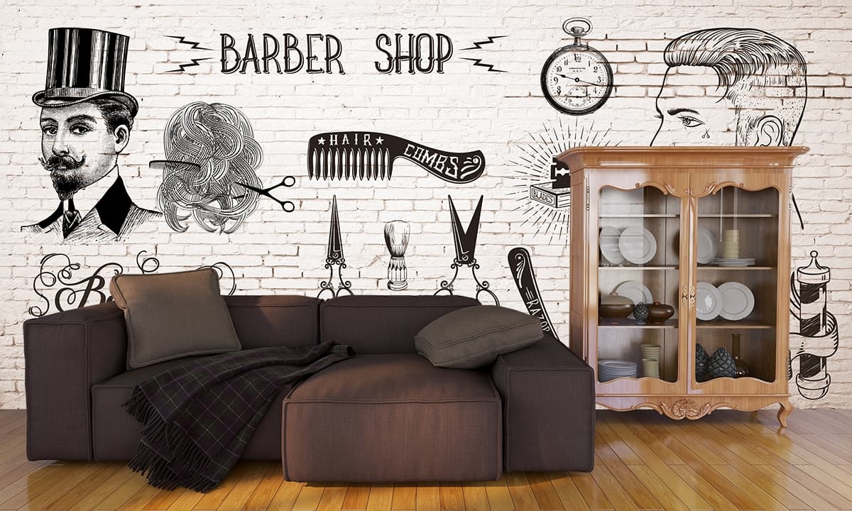 Wallpaper for Barber Shop shown in a room