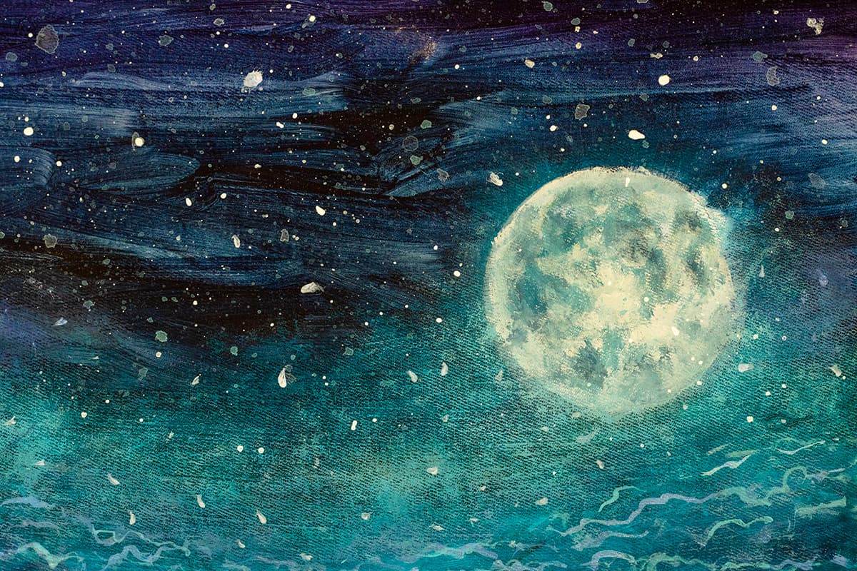 Painting of a moon in the sky wallpaper pattern detail