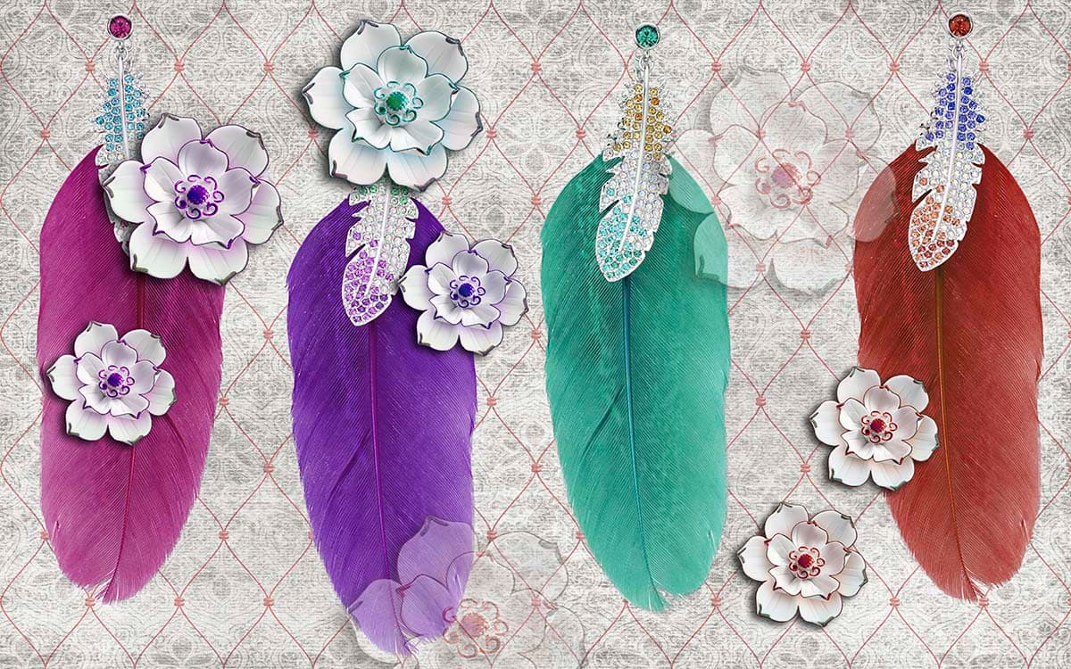 Premium Multicolor Feather Texture Wall Mural Wallpaper pattern detail