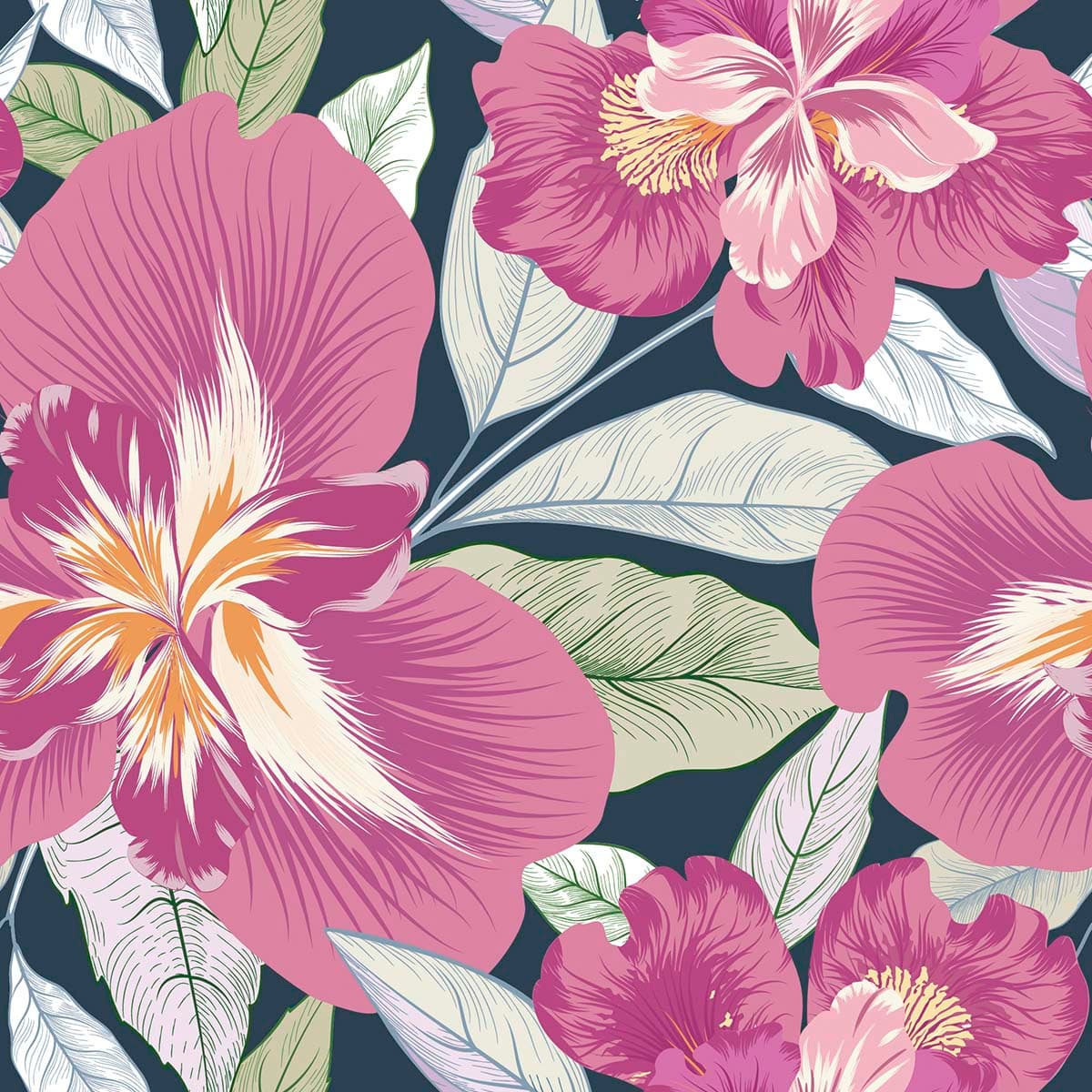 An Artistic Wallpaper for Wall of Pink Flowers and Leaves pattern detail