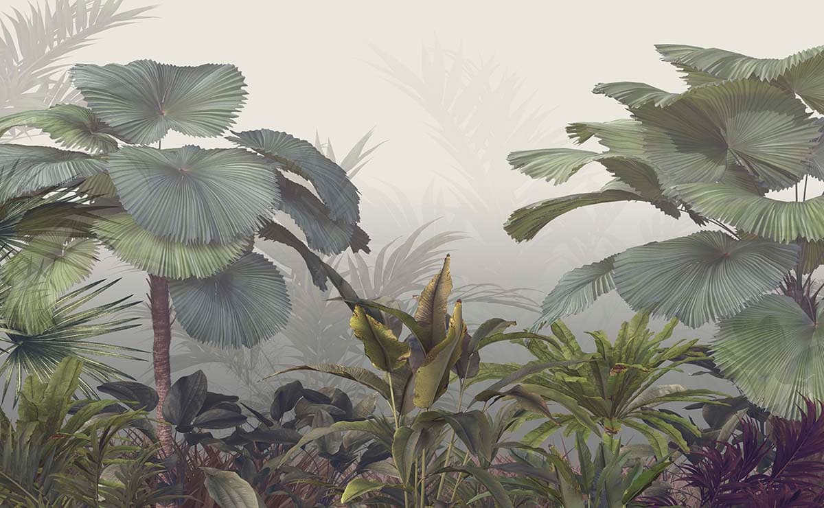Foggy Forest Botanical Plants Aesthetic Nature Wallpaper pattern detail