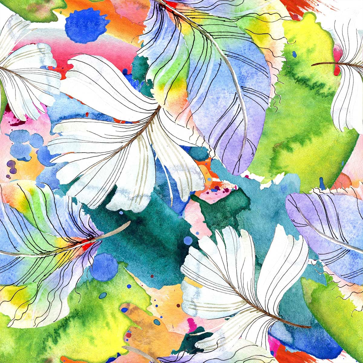 Premium Colorful Feather Watercolor Wall Art Wallpaper pattern detail