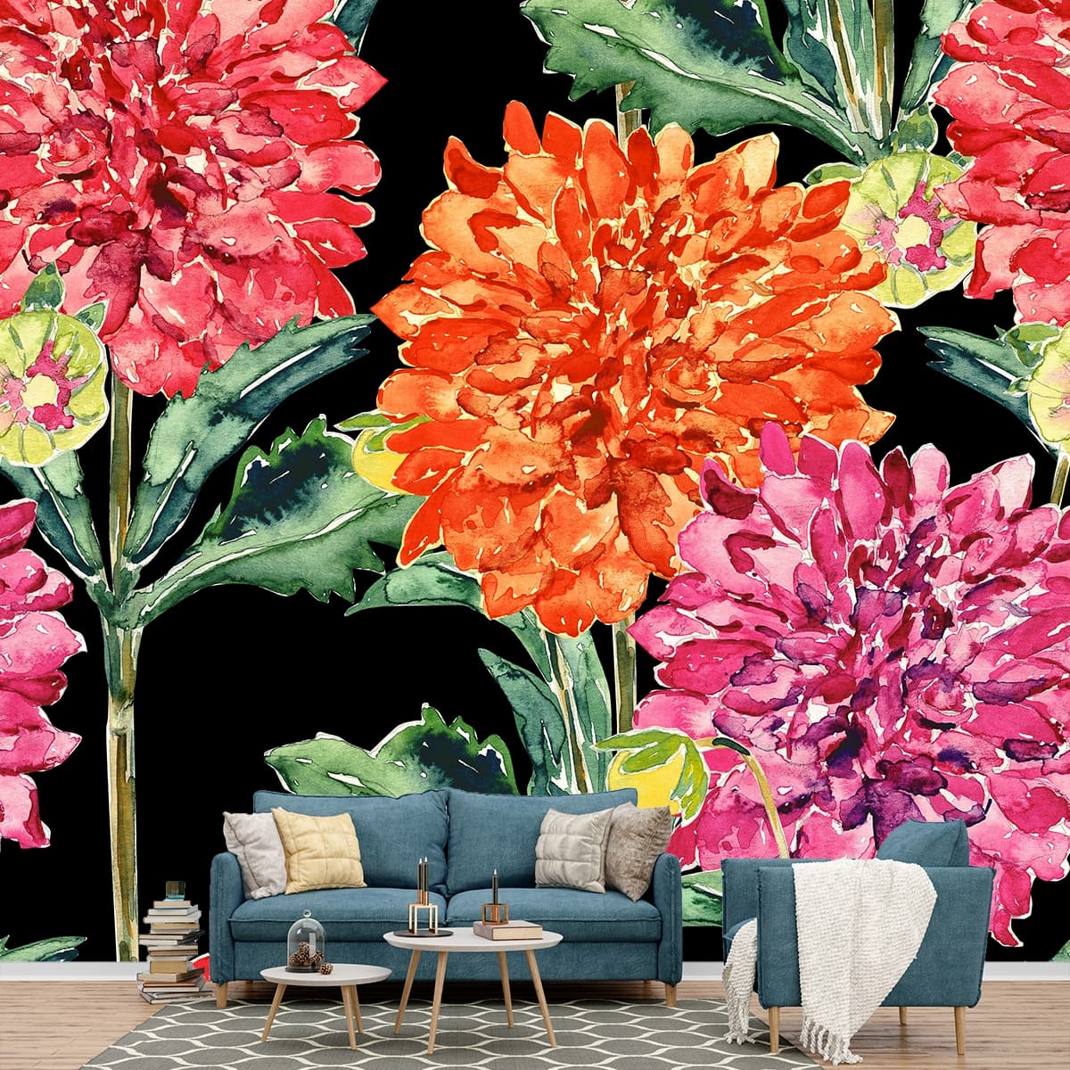 Close-Up Floral Design with Soft Petals Wallpaper shown in a room
