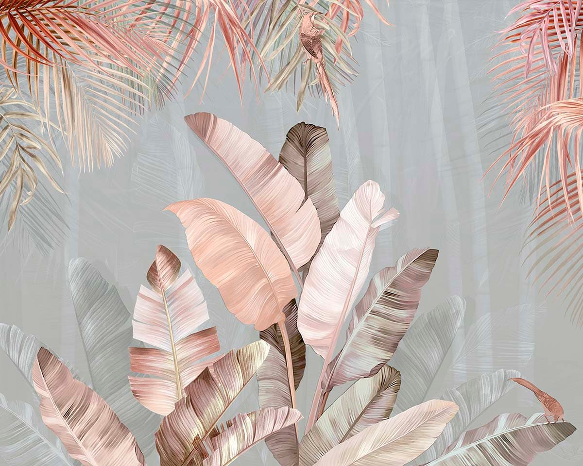 Beige Banana Leaf Serenity Wallpaper pattern detail
