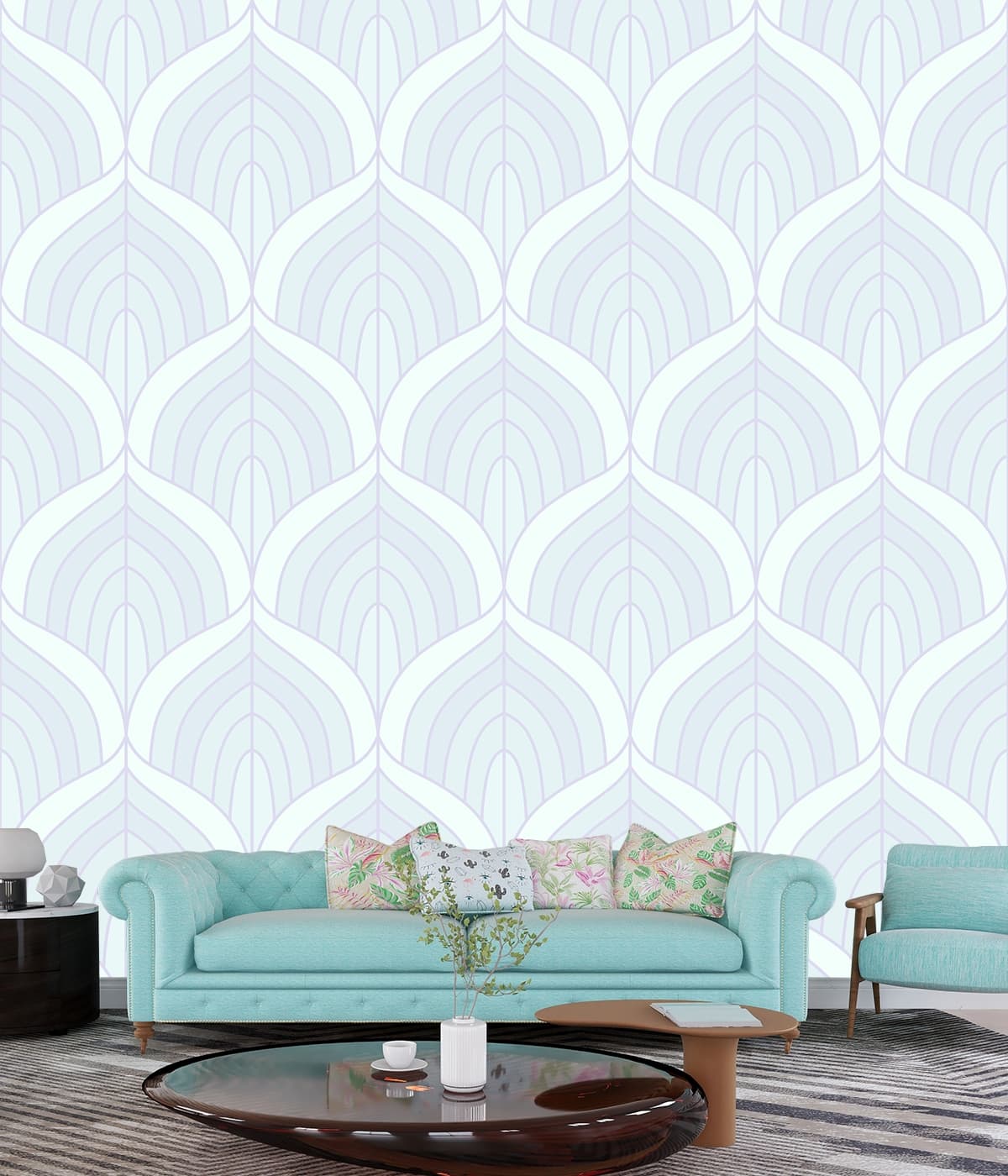 Bedroom Wallpaper With Light Blue Patterns shown in a room