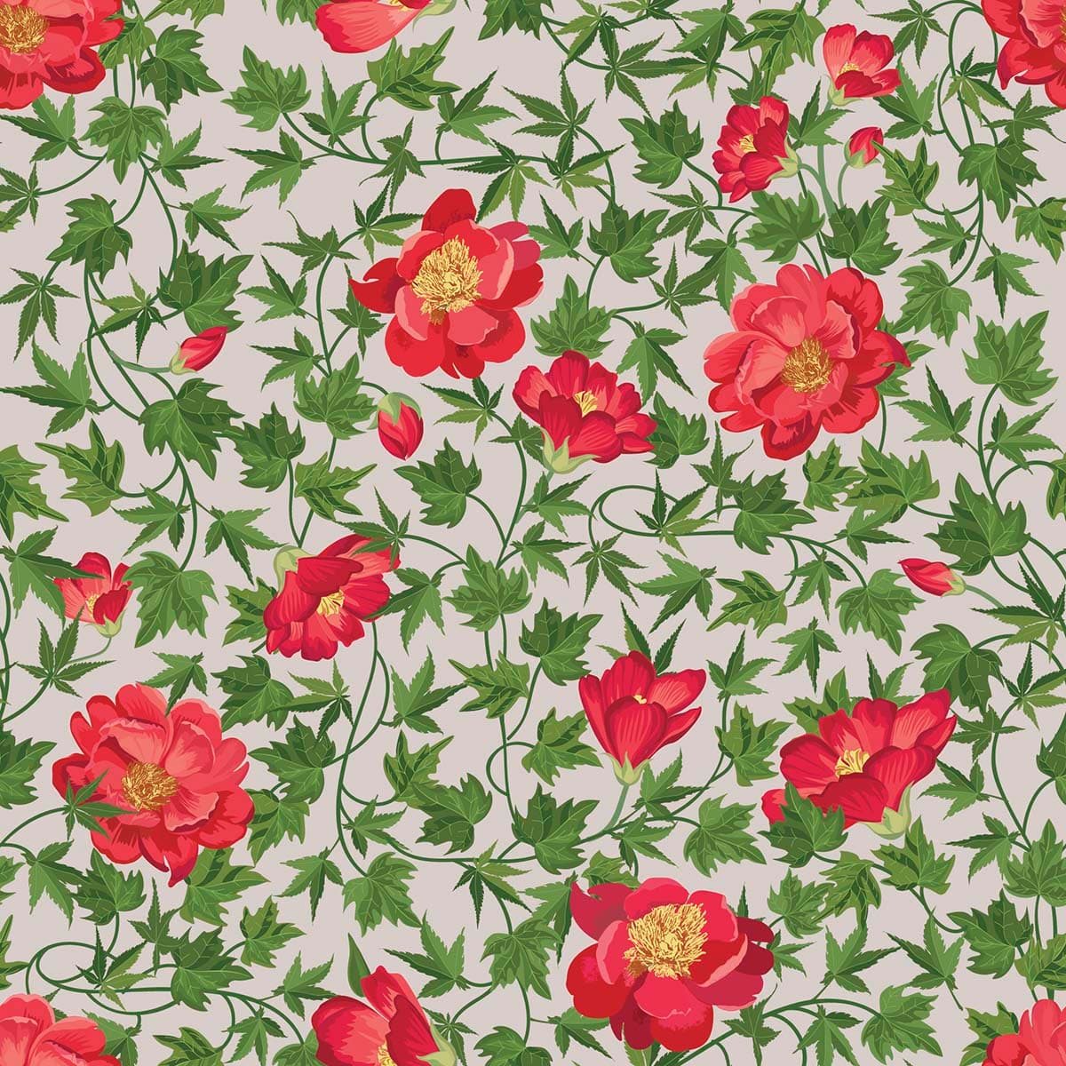 A pattern of red flowers and green leaves pattern detail