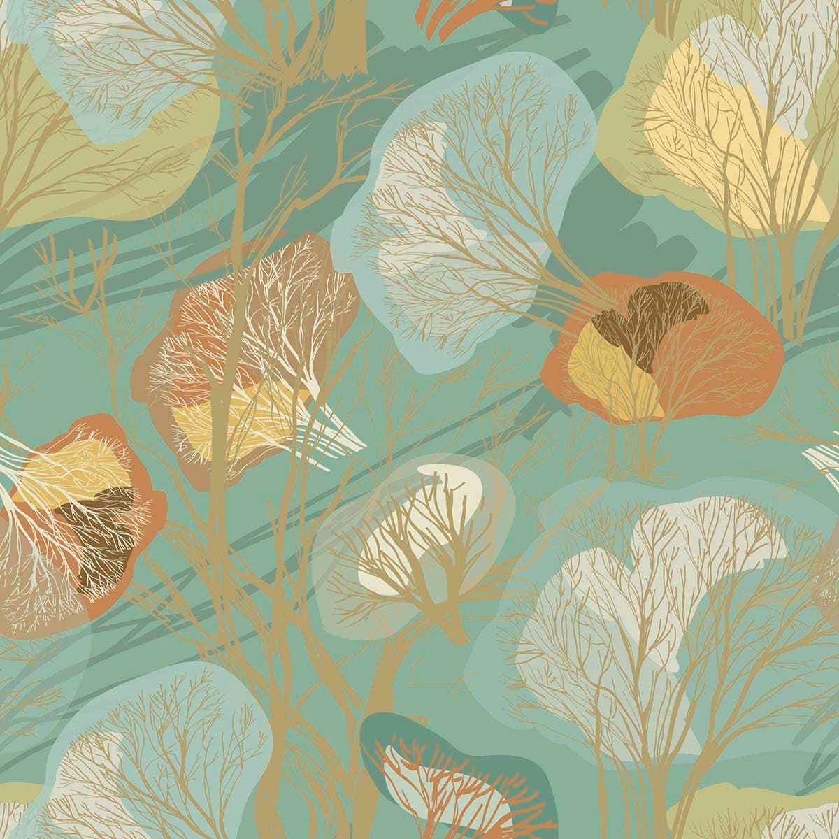 A pattern of trees and bushes pattern detail