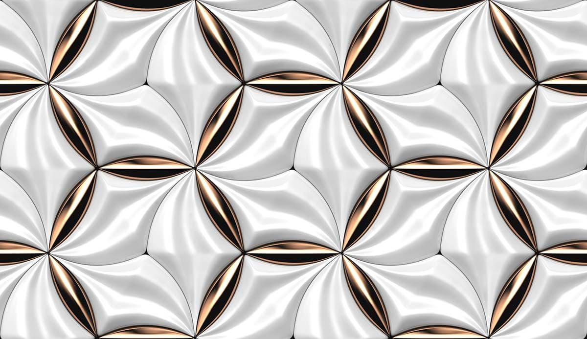 Enchanting White and Gold Tile Pattern Wallpaper pattern detail