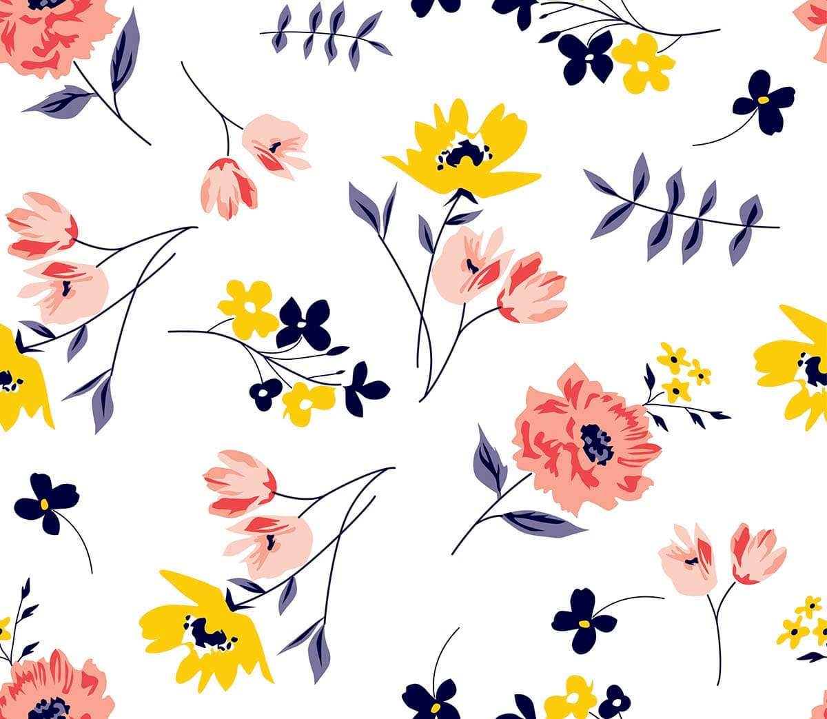 A Wallpaper Mural of Beautiful Flowers with White Background pattern detail
