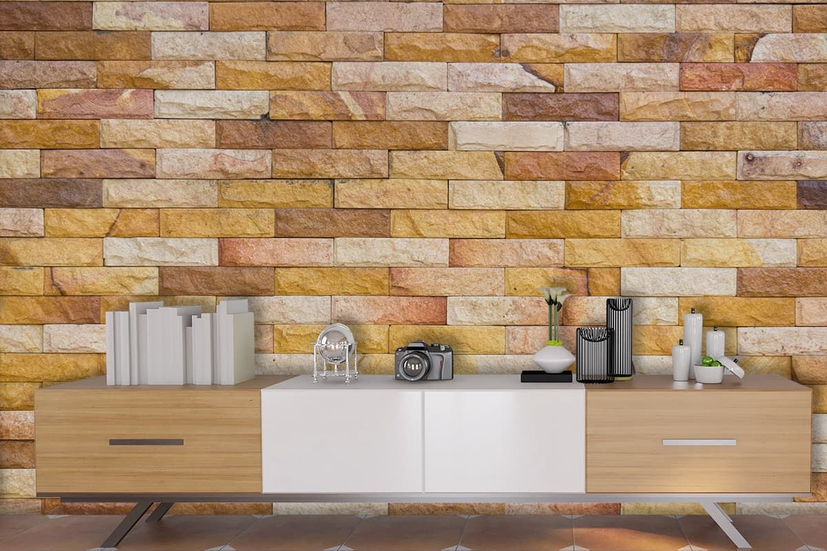 Modern Brick Pattern Wallpaper shown in a room