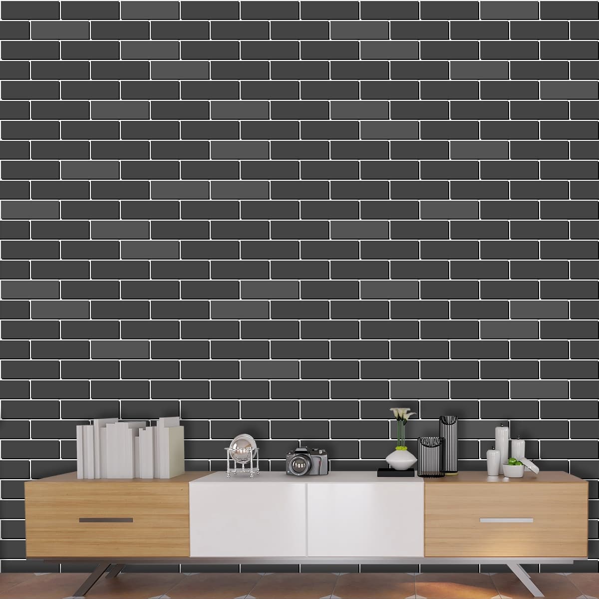 Black Brick Wallpaper for Wall shown in a room