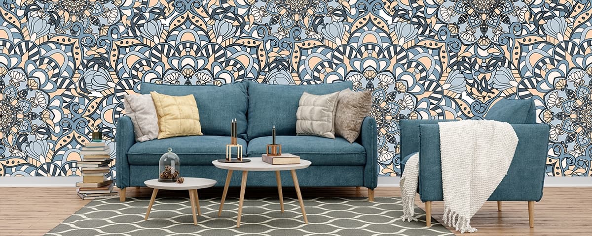 A Pattern of Wallpaper for Walls of Floral Pattern shown in a room